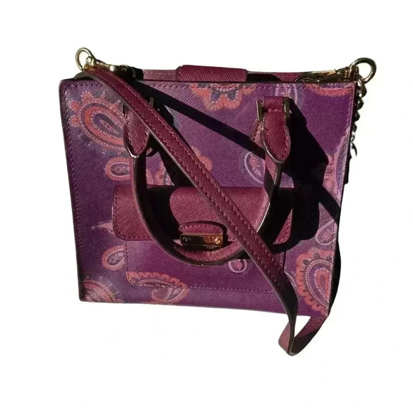 Michael Kors Bridgette Messenger Bag with Paisley Print Plum Purple - Picture 4 of 11